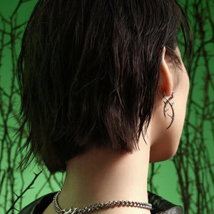 Stainless steel thorn branch earrings on angular hoops