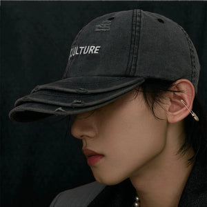 Three-layer Brim Design Roped Hole Vintage Washed Baseball Cap Man Woman Techwear Style Embroidery Hip Hop Punk Hat