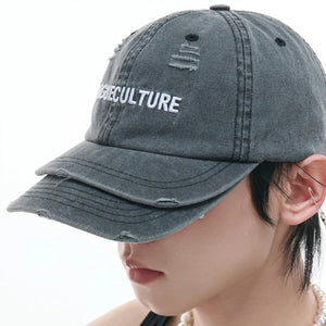 Three-layer Brim Design Roped Hole Vintage Washed Baseball Cap Man Woman Techwear Style Embroidery Hip Hop Punk Hat