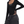 Model with a hand on her hip in the black scoop neck bodysuit and washed black pants, three quarter view