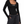 Black long sleeve bodysuit on a model, front view with a hand in the pocket of washed black pants