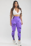 Leggings violets tie-dye froissés aux fesses