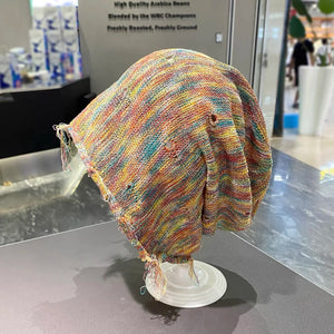 Spring Autumn Tie-dye Gradient Color Ripped Hole Vintage Beanie Knitted Hat Man Woman Hip Hop Punk Pullover Cap Head Cov