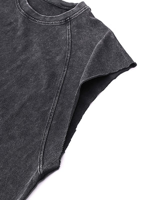 Raw-cut armhole edge of the Tiger Tank Top Y2K, left unfinished and slightly curled