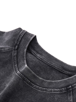 Neck rib and shoulder seam of the Tiger Tank Top Y2K on snow-washed black cotton jersey