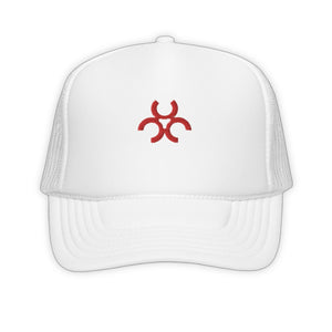 Toxic White Trucker Hats - product view on white background