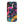 Trendsetting Colorful iPhone Case for iPhone 14 Plus, back view of the colorful cyborg with pink visor sticker-style print
