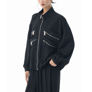 Trendy Black Zip Up Jacket Women