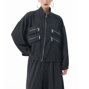 Trendy Black Zip Up Jacket Women