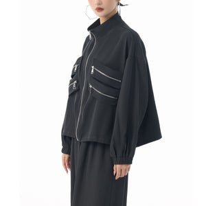 Trendy Black Zip Up Jacket Women