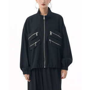 Trendy Black Zip Up Jacket Women