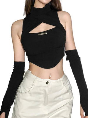 Turtleneck Crop Top With Glove