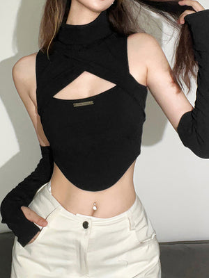 Turtleneck Crop Top With Glove