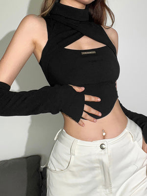 Turtleneck Crop Top With Glove