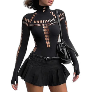 Turtleneck Cut Out Bodysuit - product view on white background
