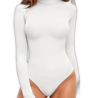 Turtleneck Long Sleeve White Bodysuit - product view on white background