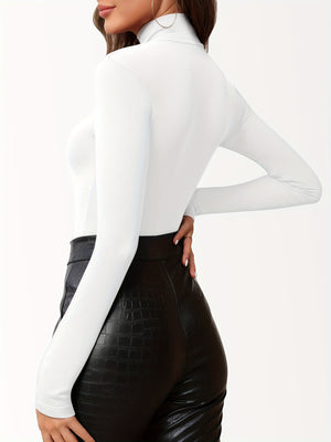 Turtleneck Long Sleeve White Bodysuit