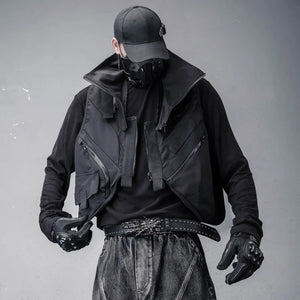 Turtleneck Techwear Vest in black — dark techwear streetwear, view 2 of 7