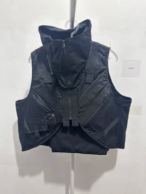 Turtleneck Techwear Vest in black — dark techwear streetwear, view 7 of 7