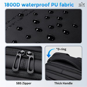 Black backpack with a USB 3.0 port on the side and a slim profile