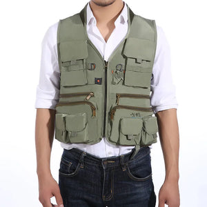 Utility pocket cargo vest in khaki, army green, pea green or grey