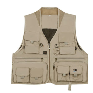 Utility pocket cargo vest in khaki, army green, pea green or grey