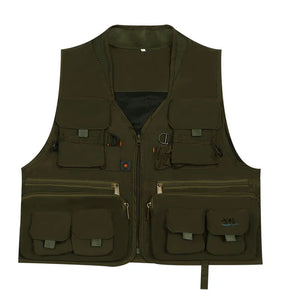 Utility pocket cargo vest in khaki, army green, pea green or grey