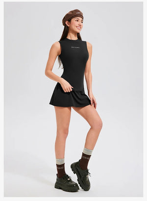 V Neck Black Skort Set