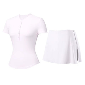 V Neck Black Skort Set