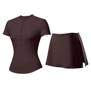 V Neck Black Skort Set