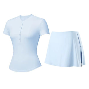 V Neck Black Skort Set