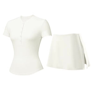 V Neck Black Skort Set