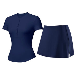 V Neck Black Skort Set