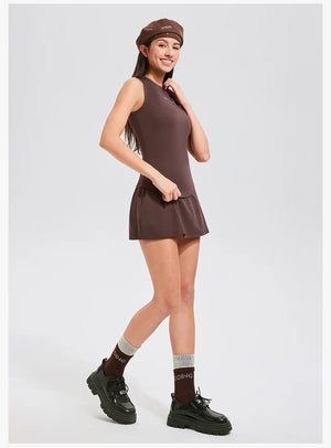 V Neck Black Skort Set