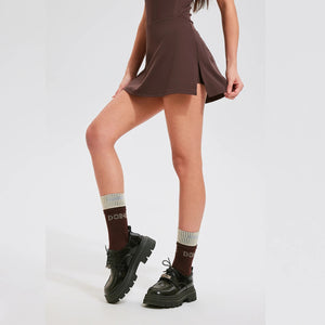 V Neck Black Skort Set