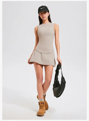 V Neck Black Skort Set