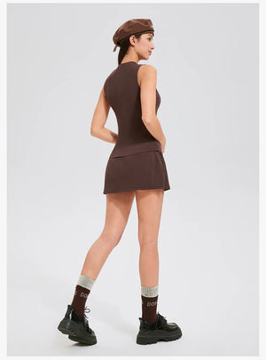 V Neck Black Skort Set