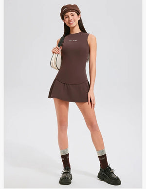 V Neck Black Skort Set