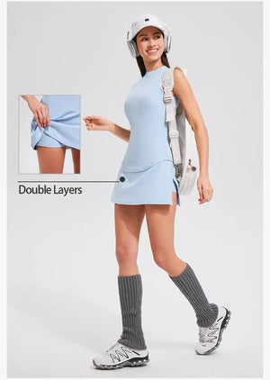 V Neck Black Skort Set