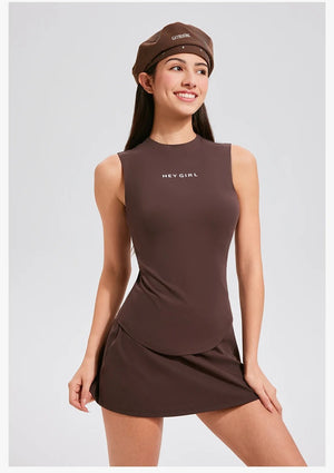 V Neck Black Skort Set