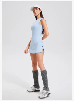 V Neck Black Skort Set