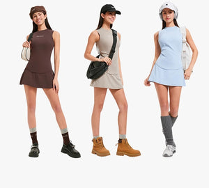 V Neck Black Skort Set