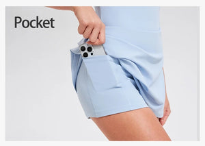 V Neck Black Skort Set