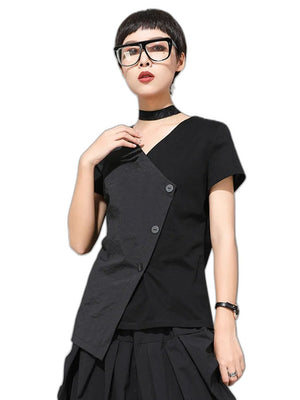 V Neck Black T Shirt Women's - product view on white background