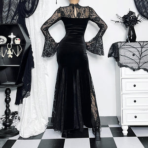 V-neck Long Goth Velvet Dress