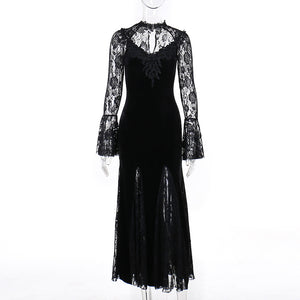 V-neck Long Goth Velvet Dress