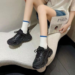 Versatile Black Platform Sneakers