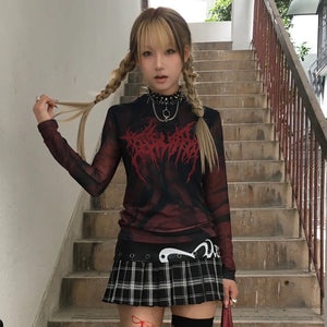 Vintage Gothic Red Y2K Top
