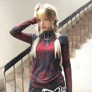 Vintage Gothic Red Y2K Top