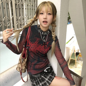 Vintage Gothic Red Y2K Top
